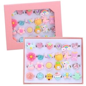 24pcs Little Girl Cute Rings, Adjustable Kids Play Rings Dress Up Rings Set